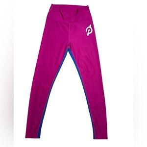 Peloton Show Up Rib Leggings Pink and Blue White Logo Size Large